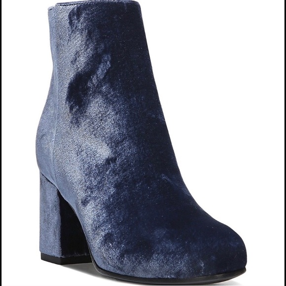 Via Spiga Blue Maury Velvet Block Heel Booties - Picture 1 of 8